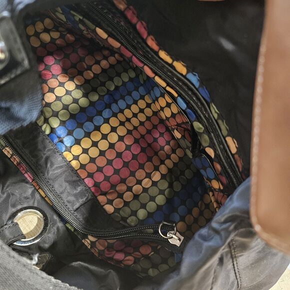 Franco Sarto Black Bag Handbag Purse Multi-Colored Polka Dot Rainbow Inner - Picture 5 of 9